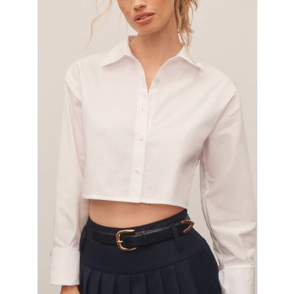 Anthropologie Maeve Women's Cropped Buttondown Shirt Sz XS NWt 128 White - Picture 1 of 11